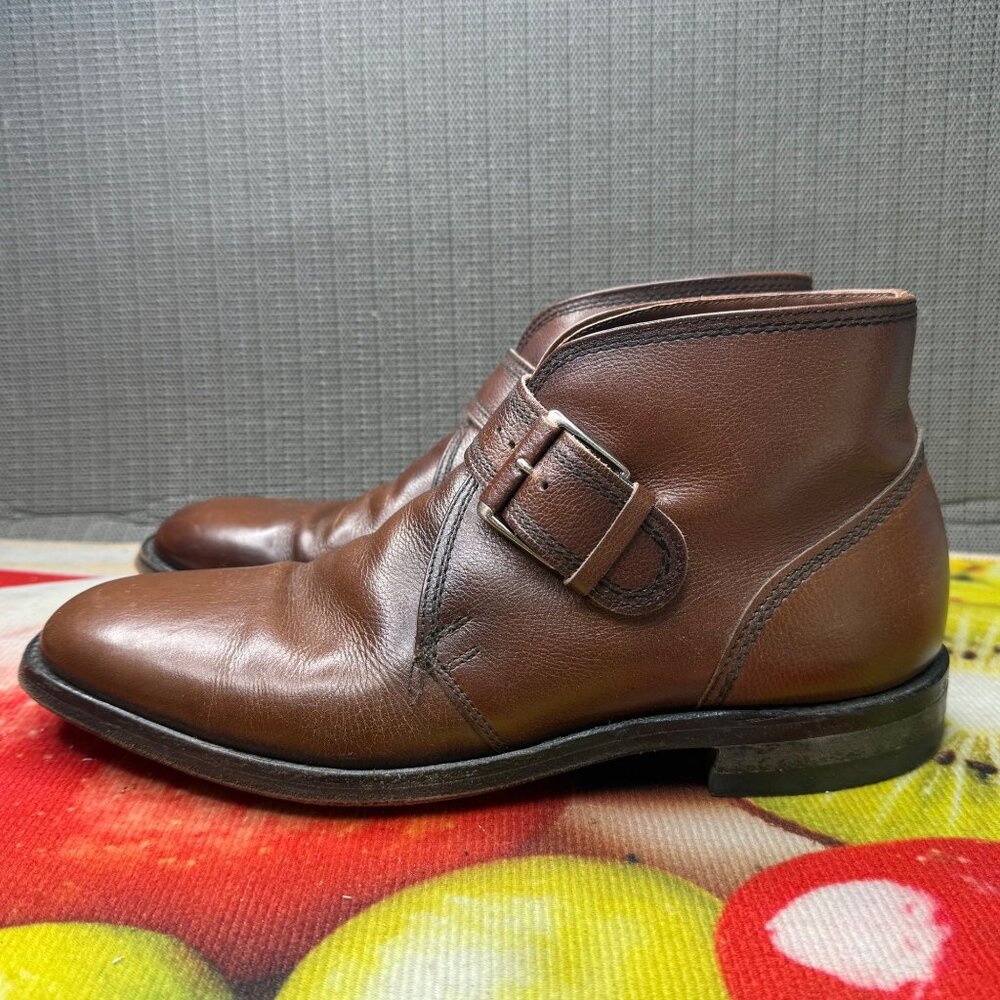 Hanover Mens Size 10 C Brown Leather Monk Strap Buckle Ankle Boots